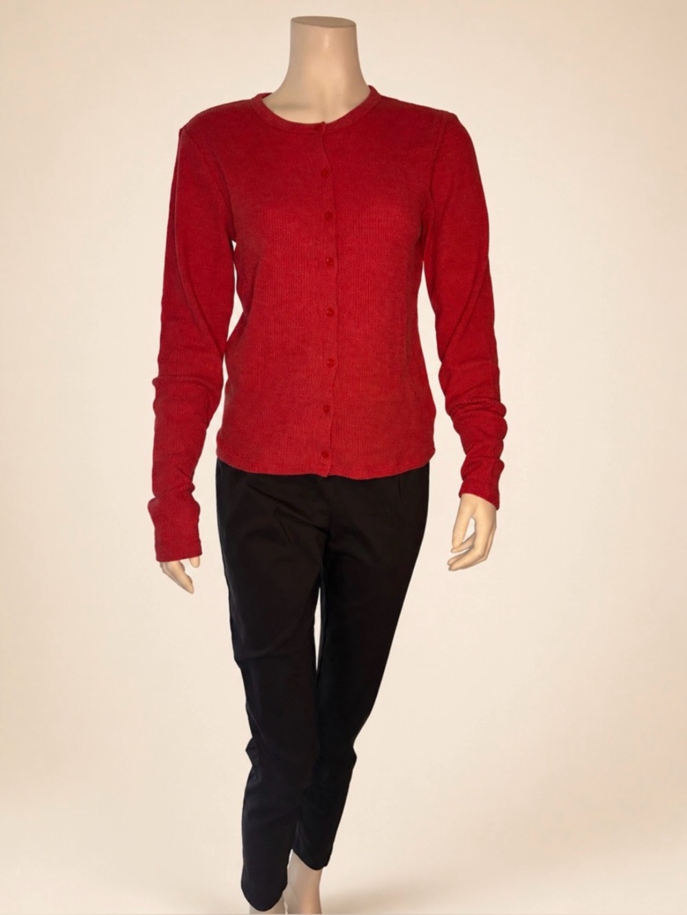 GAP Red Waffle Knit Button Cardigan